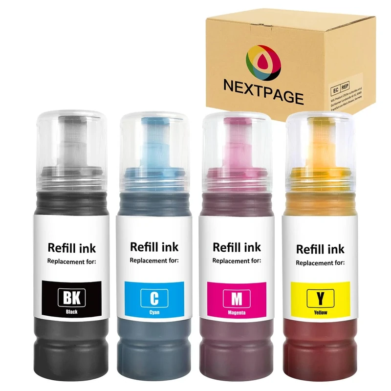 NEXTPAGE Ink Bottles Compatible with ink refill bottles ET-1810 ET-2710 ET-2711 ET-2712 ET-2714 ET-2720 ET-2721 ET-2810 ET-2812 ET-2820 ET-4700 ET-4800 BK C M Y