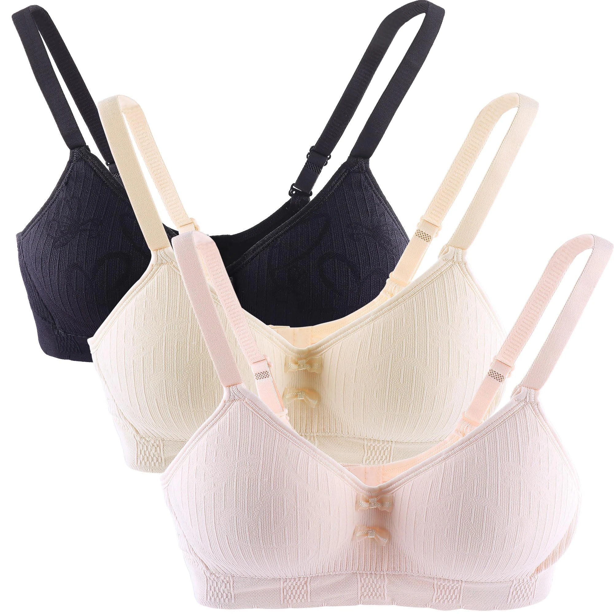 Anntry Teen Girls Cotton Bras Breathable Underwear Wire Free Sports Bra with Adjustable Straps Training Bralette for Women Girls (Pack of 3)