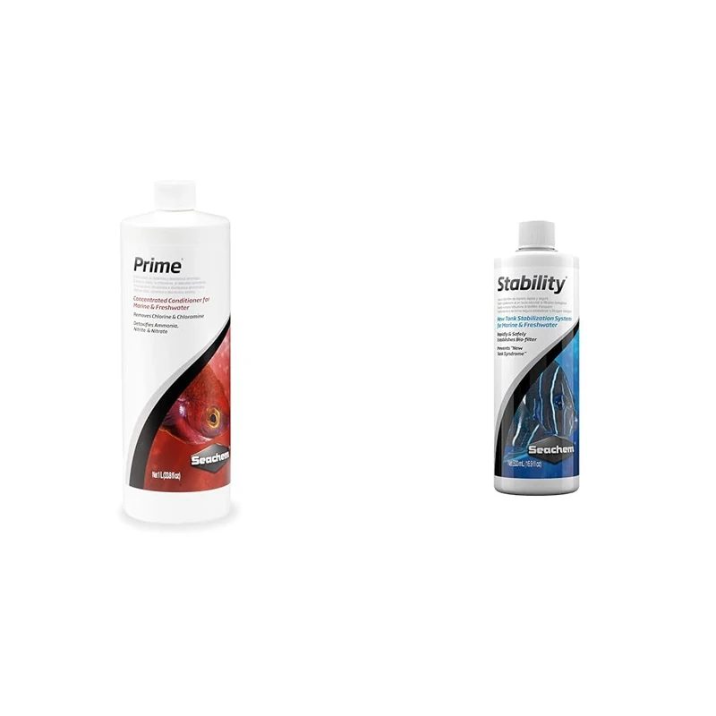 Seachem Prime Concentrated Conditioner, 1000 ml & Stability Tank Stabilization System, 500 ml