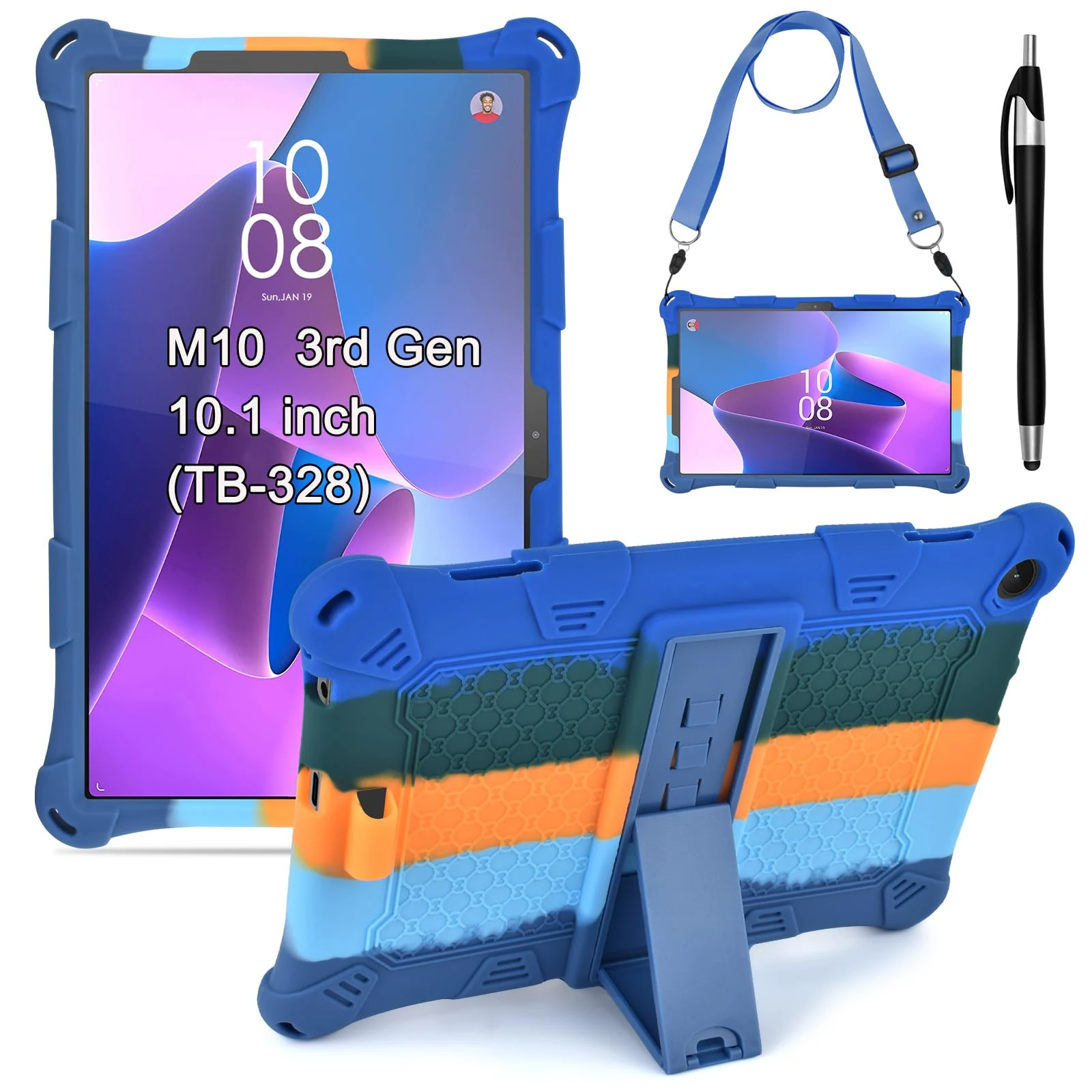 KATUMO Silicone Case For Lenovo M10 3rd Gen 10.1 inch 2022 (TB-328FU/TB-328XU) Soft Rubber Case with Stylus Pen Shoulder Strap M10 Tablet 3rd Gen 2022,Identify Tablet Model（TB-328F）