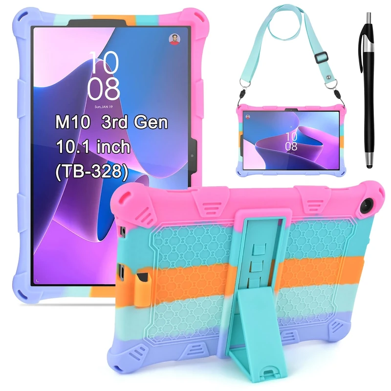 KATUMO Silicone Case For Lenovo M10 3rd Gen 10.1 inch 2022 (TB-328FU/TB-328XU) Soft Rubber Case with Stylus Pen Shoulder Strap M10 Tablet 3rd Gen 2022,Identify Tablet Model（TB-328F）