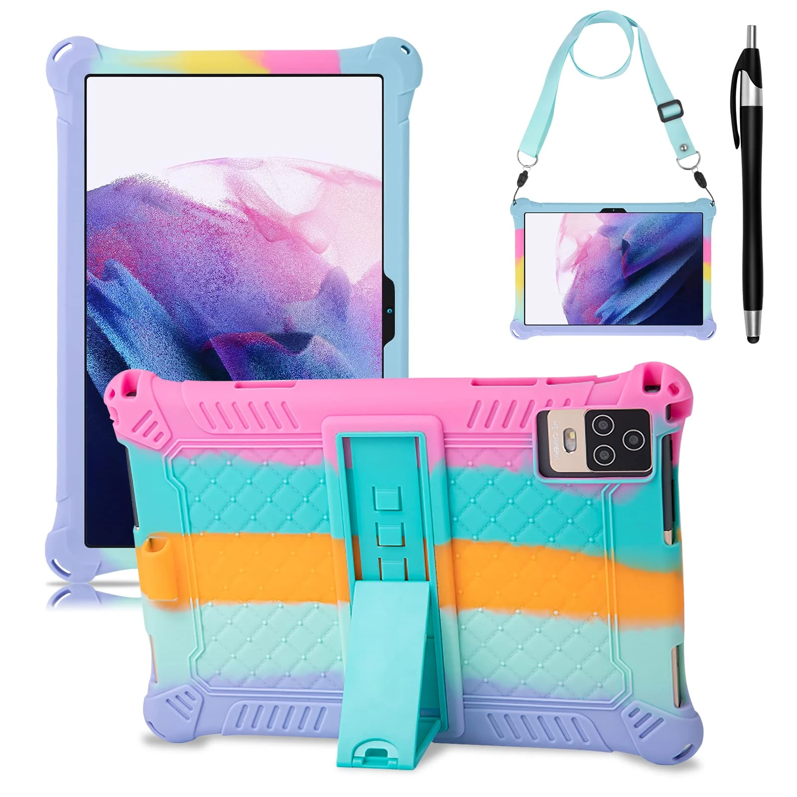 KATUMO Universal Silicone Case for 10.1 inch tablet, Case for DOOGEE Tab A9 /TECLAST P30 /Whitedeer/Blackview Tab/HiGrace/jumper Tab/OUKITEL OT6 /FancyDay/OSCAL/Hakaug with Pen Shoulder Strap