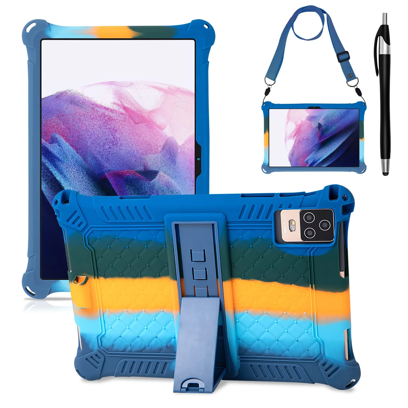 KATUMO Universal Silicone Case for 10.1 inch tablet, Case for DOOGEE Tab A9 /TECLAST P30 /Whitedeer/Blackview Tab/HiGrace/jumper Tab/OUKITEL OT6 /FancyDay/OSCAL/Hakaug with Pen Shoulder Strap