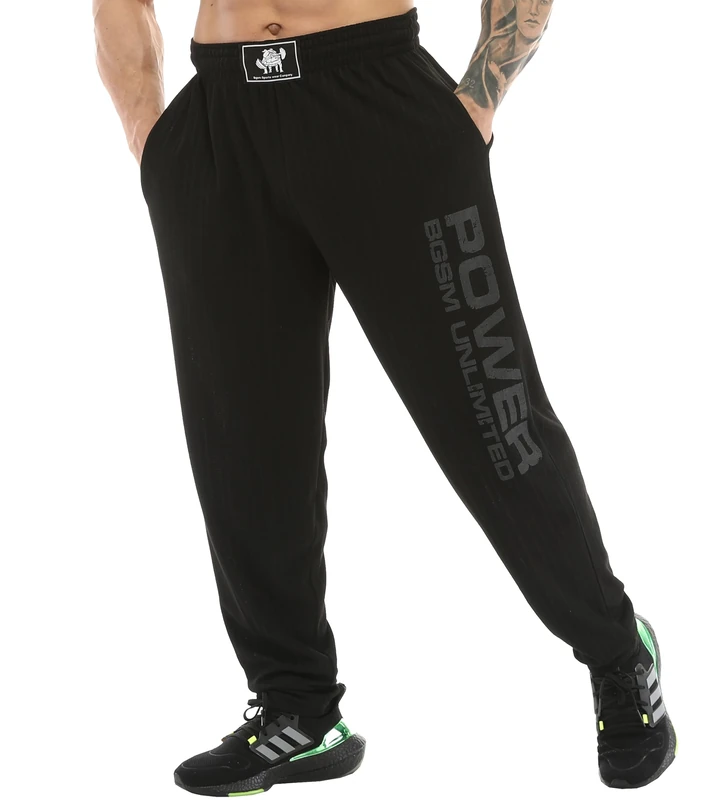 BIG SAM SPORTSWEAR COMPANY Men's Baggy Sweatpants with Pockets, Oldschool Loose Fit Gym Pants, Basic-Black, X-Large