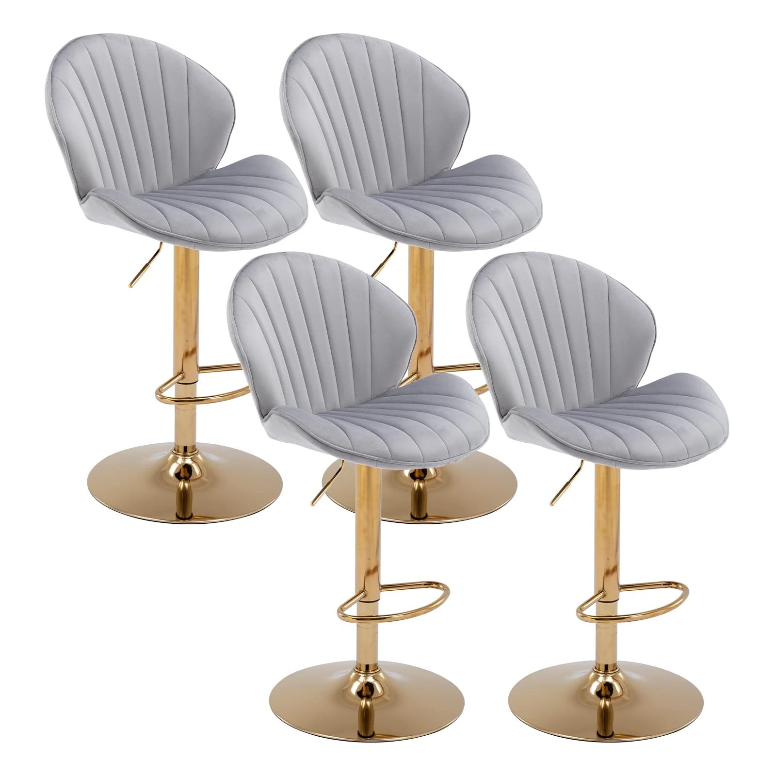 chairus Swivel Bar Stool Set of 4 Velvet Breakfast High Stools Armless Kitchen Counter Stools with Footrest (Gray-4)