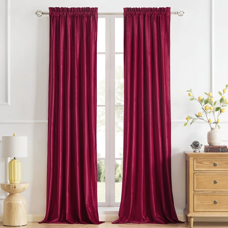 Ruby Red Velvet Curtains 120 inches for Living Room Luxury Room Darkening Noice Reducing Curtain Elegant Bedroom Thermal Insulated Crimson Modern Heavy Soundproof Rod Pocket Window Drapes 2 Panels