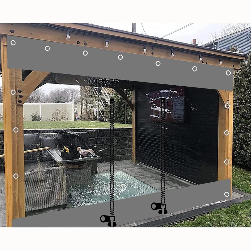 Waterproof Clear Tarp Curtains,Outdoor Pvc Transparent Tarpaulin Side Panels,With Zip,Pergola Patio Porch Gazebo Weatherproof Partition Curtains,With Eyelets,Customizable,L×H-1.7×2m(5.6*6.6ft)