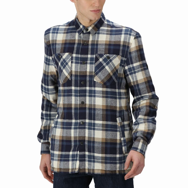 Regatta Men's Thamos Long Sleeved Checked Shirt Navy/Gold Sand Check L - Image 1