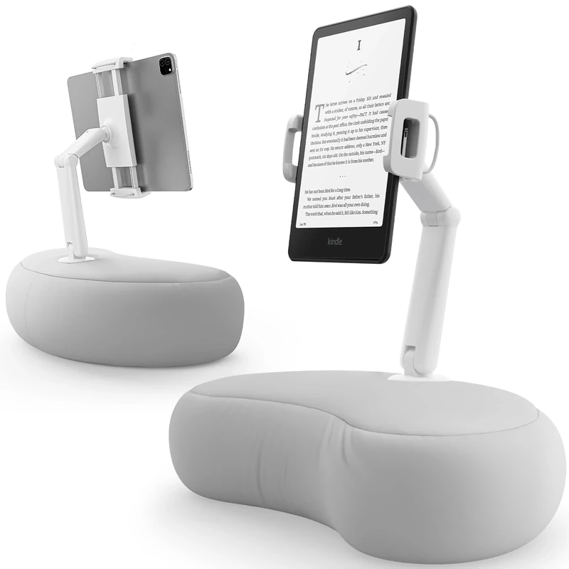 SAIJI Tablet Kindle Stand Pillow, Compatible with 4.7”-15.6” Kindles, Phones, Tablets, iPad, Portable Monitors, 360° Adjustable Tablet Holder for Bed with Flexible Dual Axis Arm (Gray)