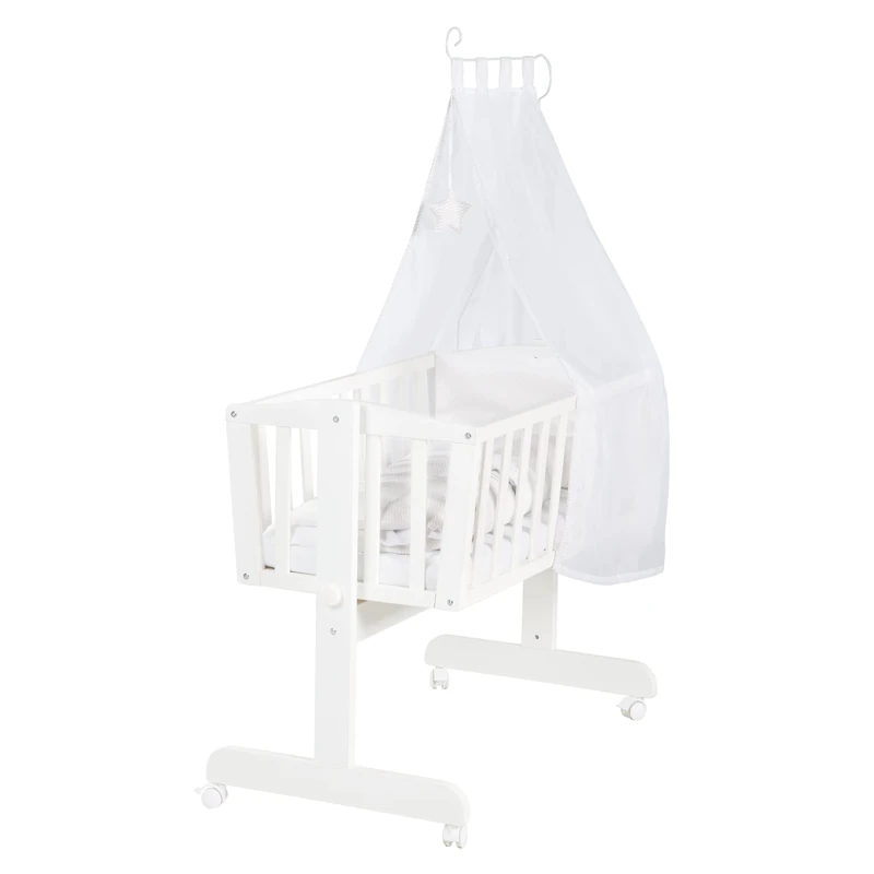 roba Baby Cradle Fox & Bunny - Wooden Bassinet with Wheels