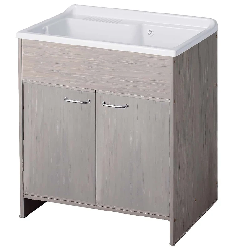Negrari Washbasin in PVC Resin, Moisture Resistant, Acid Resistant Tub for Common Use, Drain Kit Included, Indoor and Outdoor, W80 x D50 x H 85 cm, Oak Colour