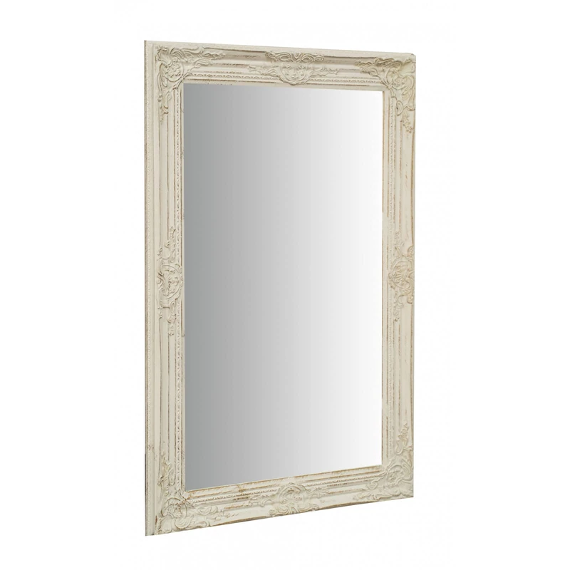 Biscottini bathroom and bedroom wall mirror 62x92x5cm | Wall entrance mirror with hooks | White mirror