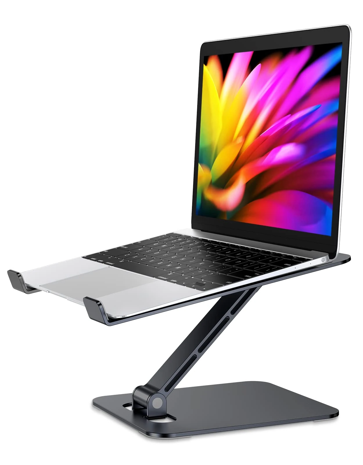 Babacom Laptop Stand, Ergonomic Foldable Computer Stand with Adjustable Height, Ventilated Aluminium Alloy Laptop Riser Desktop Book Stands Compatible with MacBook Air Pro, All 10-16" Laptops (Black)