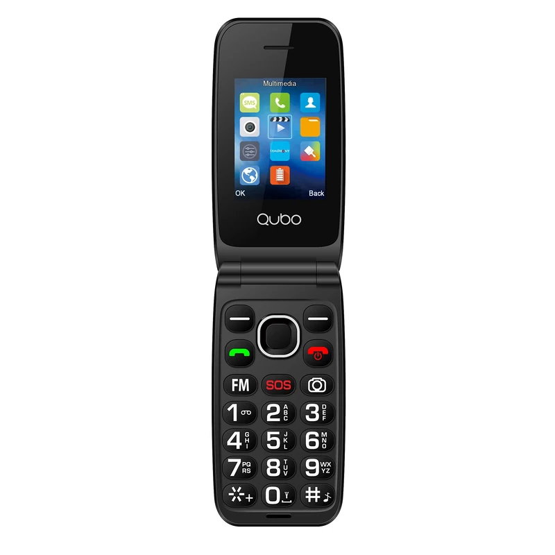 Qubo Global NEONW Mobile Phone with Cover for Seniors | Large Buttons | SOS Button | 2.4 Inch Display | Fast Call | Radio | 800 mAh Battery | Type C Charger | Dual SIM
