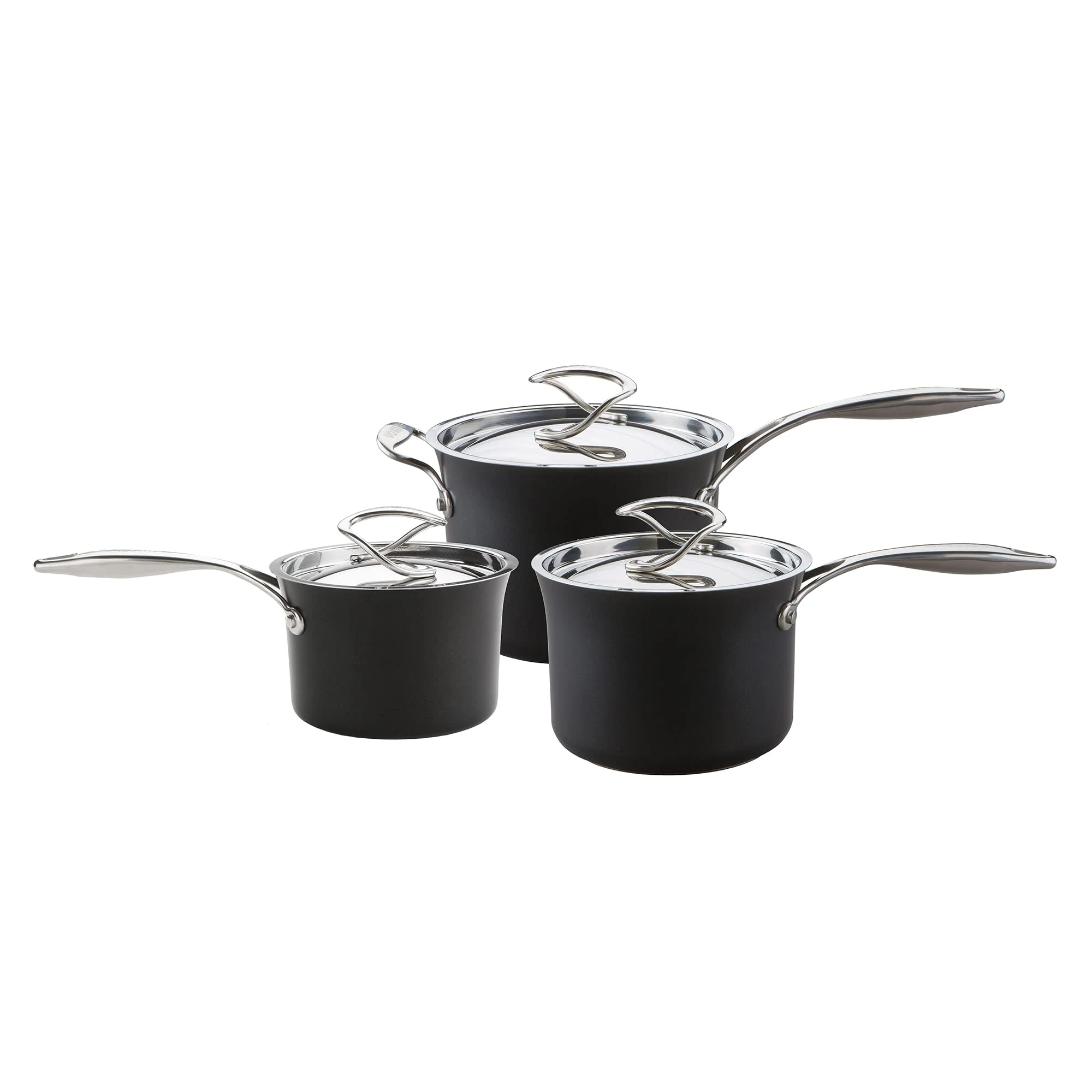 Circulon Style Hard Anodised Saucepan Set, 3pce, Black