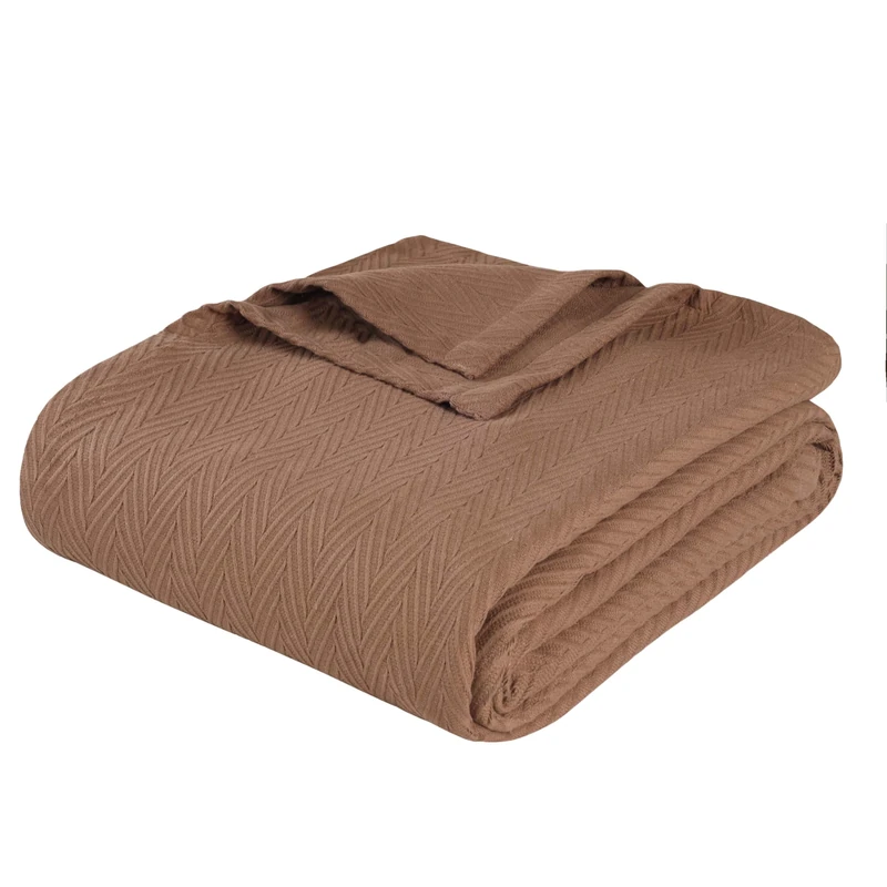 Superior 100% Cotton Blanket Oversized Throw, Woven Blanket for Couch, Bed, Bedding, Farmhouse, Home Essentials, Cute and Cozy Bohemian Blankets, Herringbone Weave, California King, Taupe - Image 1