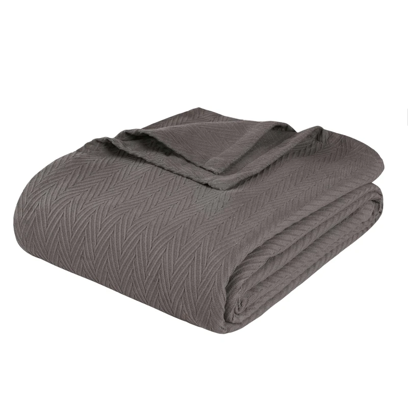 Superior 100% Cotton Blanket Oversized Throw, Woven Blanket for Couch, Bed, Bedding, Farmhouse, Home Essentials, Cute and Cozy Bohemian Blankets, Herringbone Weave, California King, Charcoal - Image 1