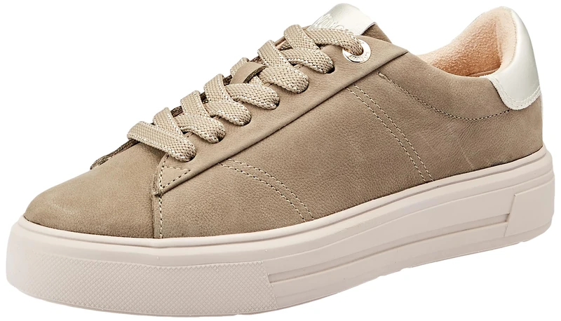 s.Oliver Women's Elegant Flat Trainers with Laces and Zip, Khaki, 8 UK