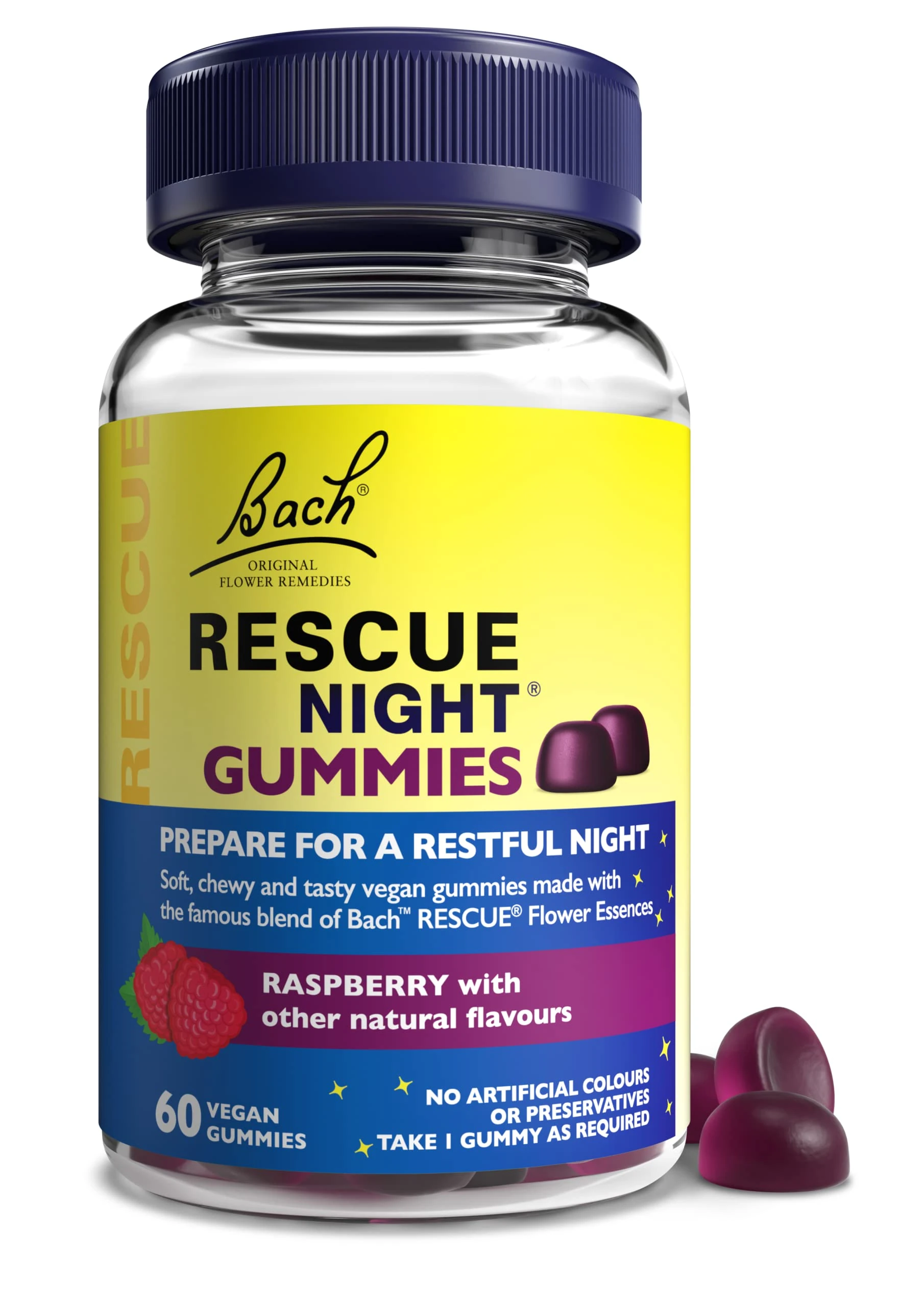 Rescue Night Gummies | Natural Bedtime Support | Bach Original Flower Essences | 60 Vegan Raspberry Flavoured Gummies | Help Prepare for Restful Sleep