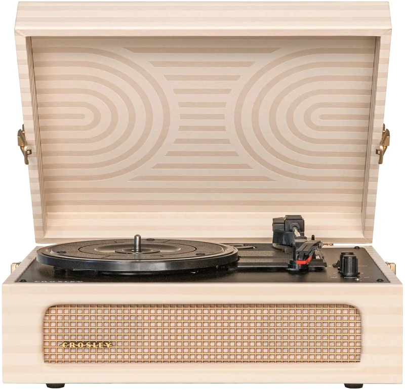 Crosley CR8017U-HL1 Voyager Vintage Style Portable Vinyl Turntable with Bluetooth Input and Output, Built-in Speakers, Cream
