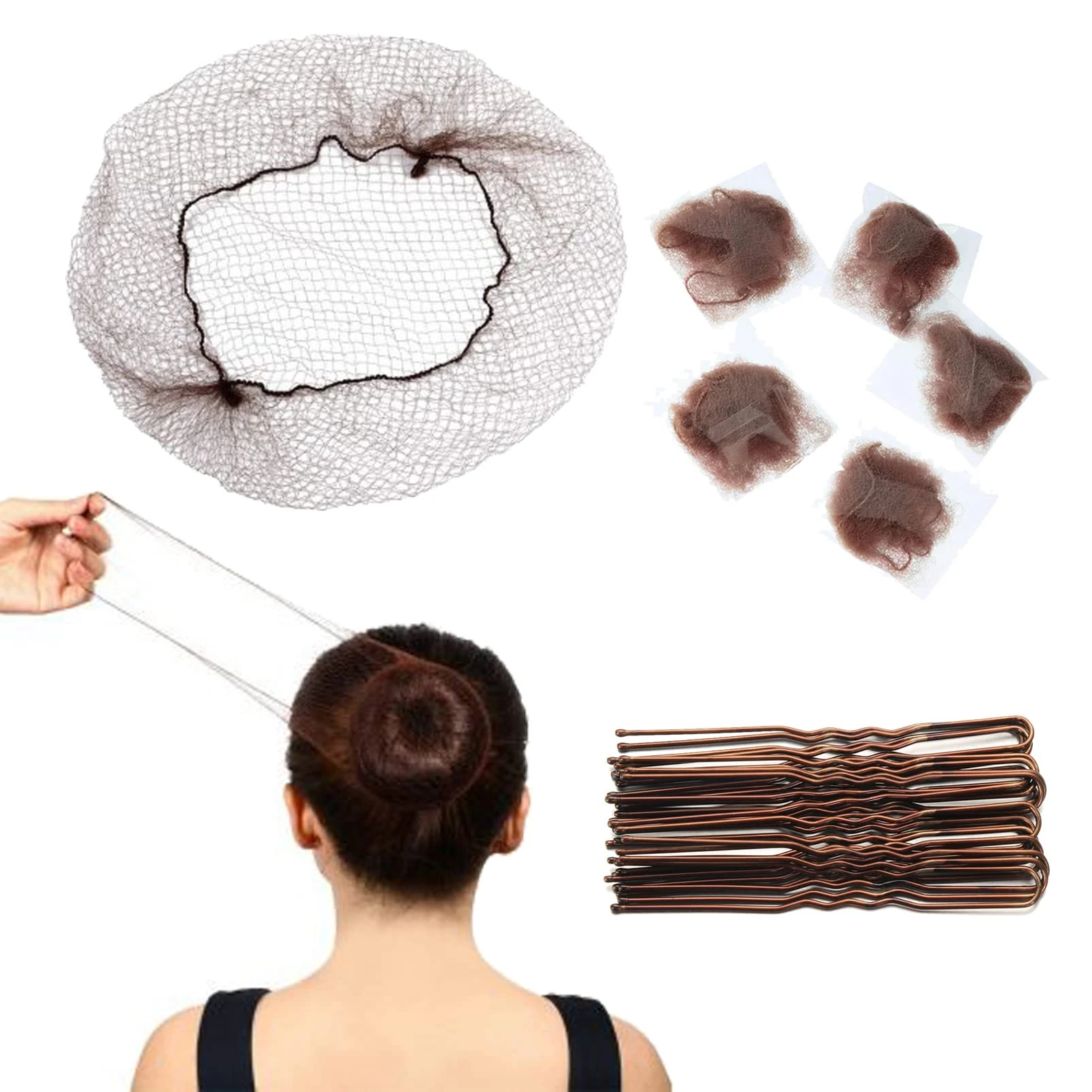 Bun Nets for Ballet Child, 20Pcs Brown Hair Nets & 20Pcs Bobby Pins Invisible Bun Hair Nets Elastic Edge Mesh Ballet Bun Net Holder for Women Girls Dance Nurse Wig Fixing Hair (Coffee)
