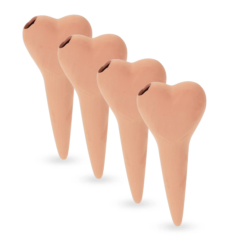 Relaxdays Clay Watering Spikes, Set of 4, 70 ml Heart Design