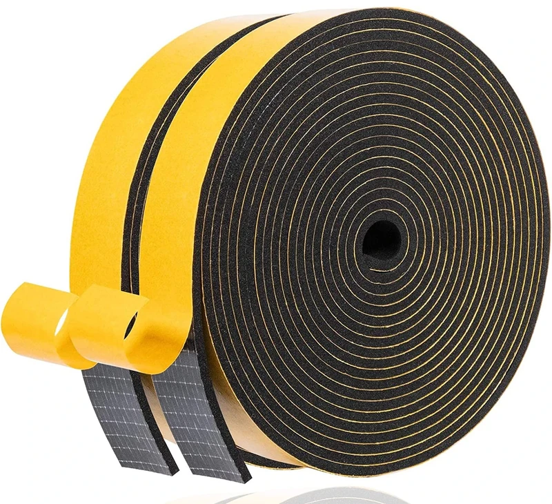 Draft Excluder Foam Seal Tape, 25mm(W) x 3mm(T) High Density Adhesive Foam Weather Strip Seal for Window and Door, 2 Rolls, Total 10M Long Black
