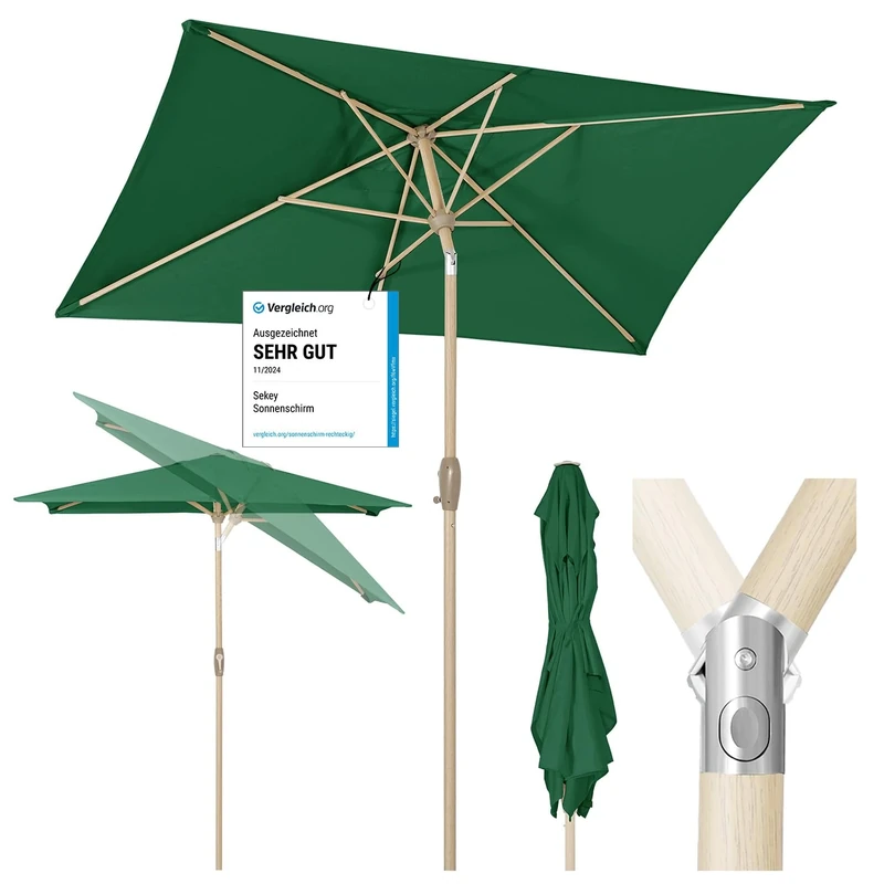 Sekey® 210 x 140 cm Aluminium Parasol Market Umbrella Garden Umbrella Patio Umbrella Sun Protection UV 50+ Rectangular