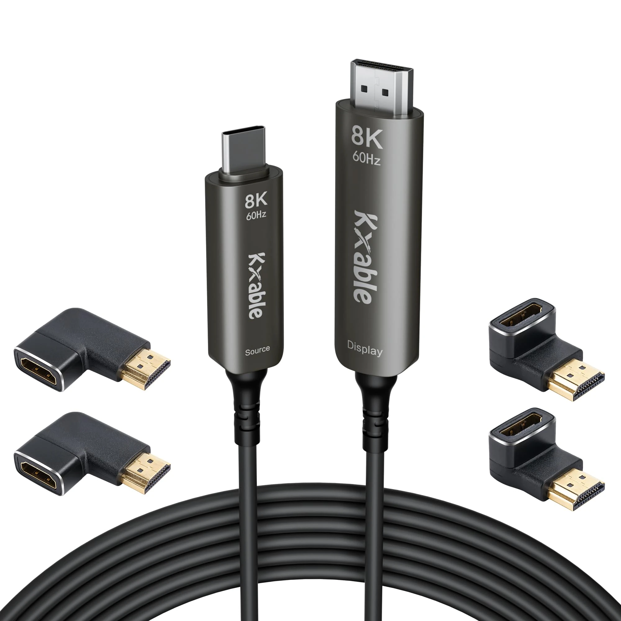 USB C to HDMI 2.1 Cable 50 FT, 8K Active Fiber Optic Type-C to HDMI Cord, (8K@60Hz, HDCP, HDR) Thunderbolt 3/4 Compatible, for iPhone 15 Series, MacBook Pro, iPad Pro, S23, Surface, with 4 Adapters