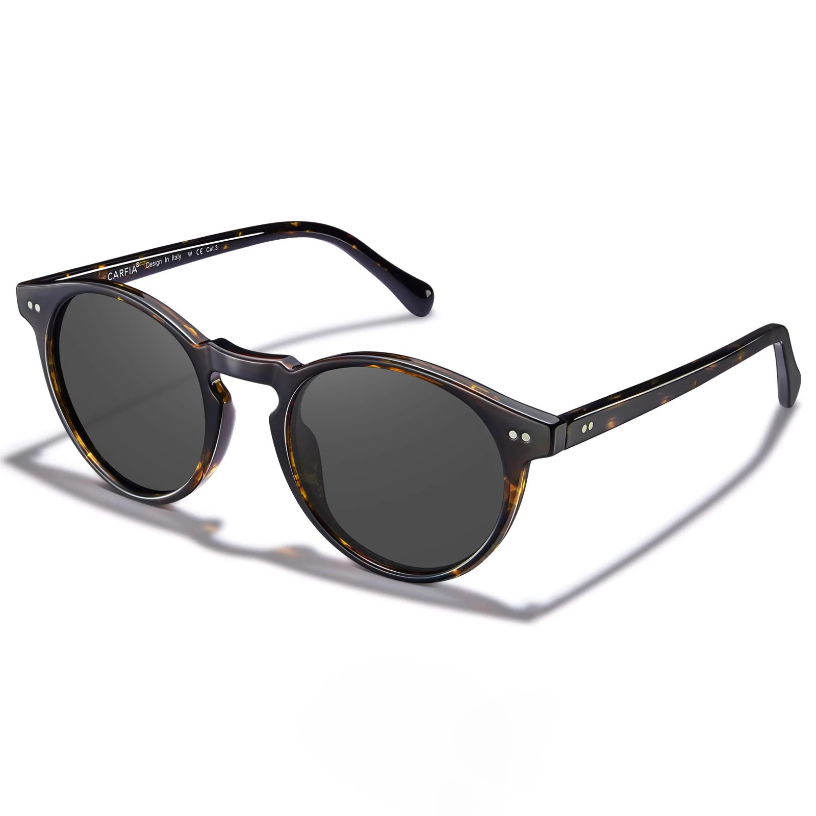 CARFIA Mens Sunglasses Retro Polarised Eyewear UV400 Protection Round Frame in Acetate CA5289