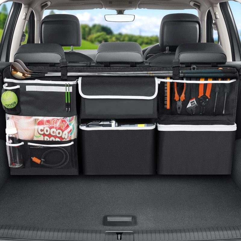 Oasser Car Boot Organiser, Car Boot Storage with 8 Different Functional Back Seat Storage Bags, Large, Black (E6A)