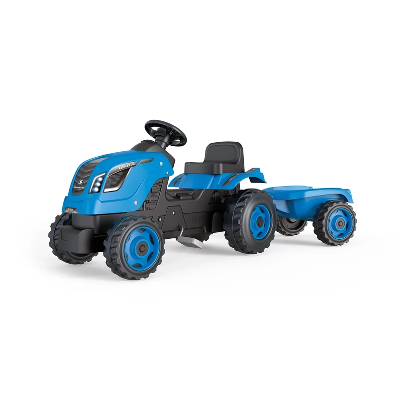 Smoby - Farmer XL Blue Tractor + Trailer - Children's Pedal Tractor - Adjustable Seat - Steering Wheel with Horn - Opening Hood - From 3 Years Old - Made in France