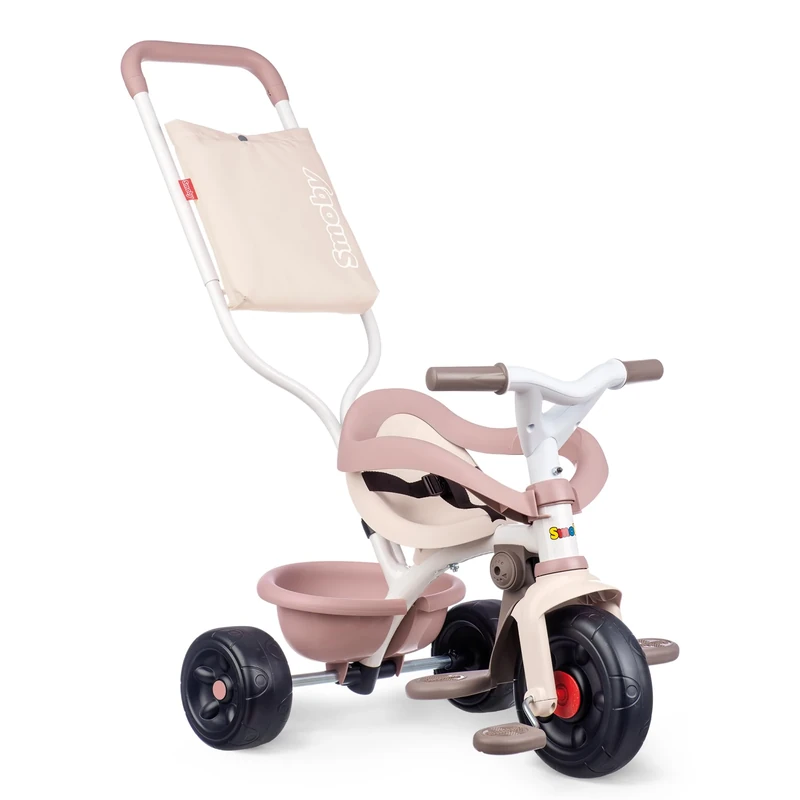 Smoby -Tricycle évolutif enfant Be Fun Confort - Rose - Canne parentale amovible - Repose-pieds rétractable