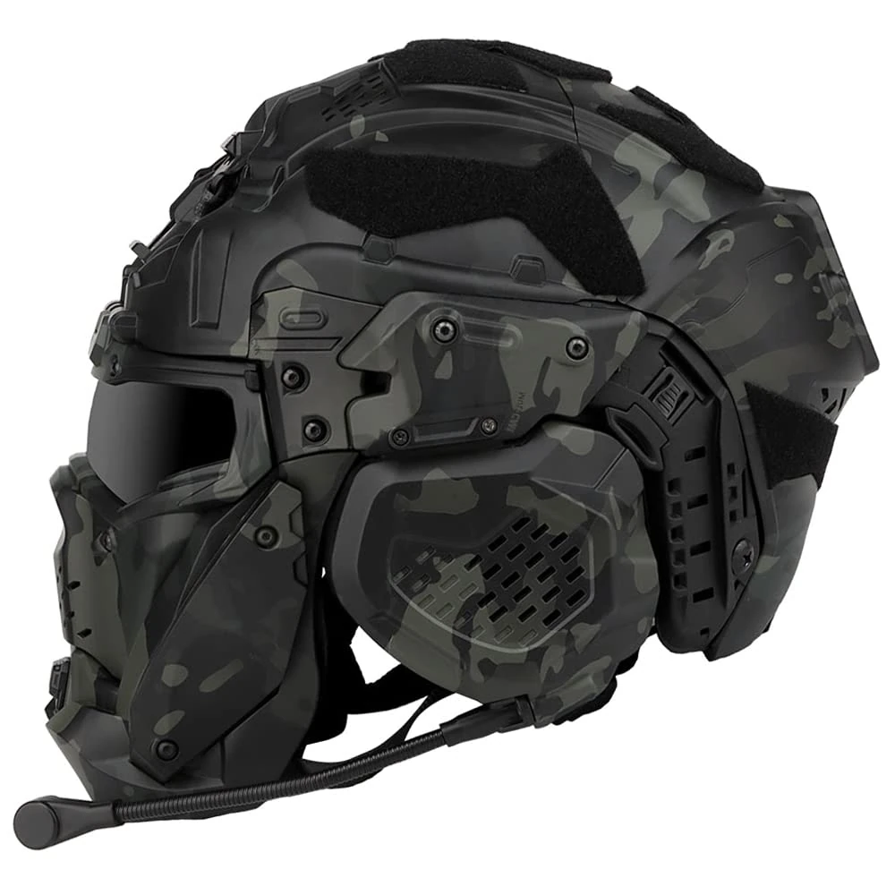 Tactical Protective Full Face Helmet, with Mask Headset Googgles Defogging Fan, for Airsoft Paintball,BCP2
