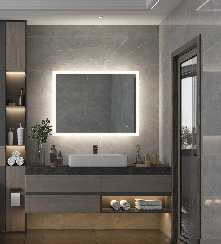 axentia LED Illuminated Bathroom Mirror with Touch Approx. 70 x 60 x 3.5 cm