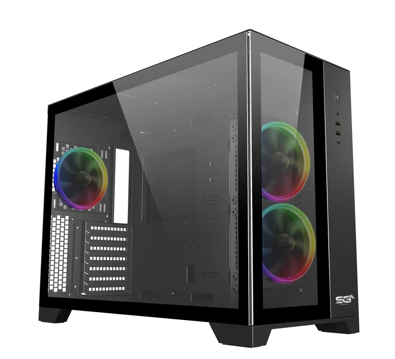 SaharaGaming P480TB-T RGB ATX PC Case (4 x 12cm Pirate Turbo ARGB fan, Cable Management, 10 Ports Fan Hub, PWM, SYNC) Black