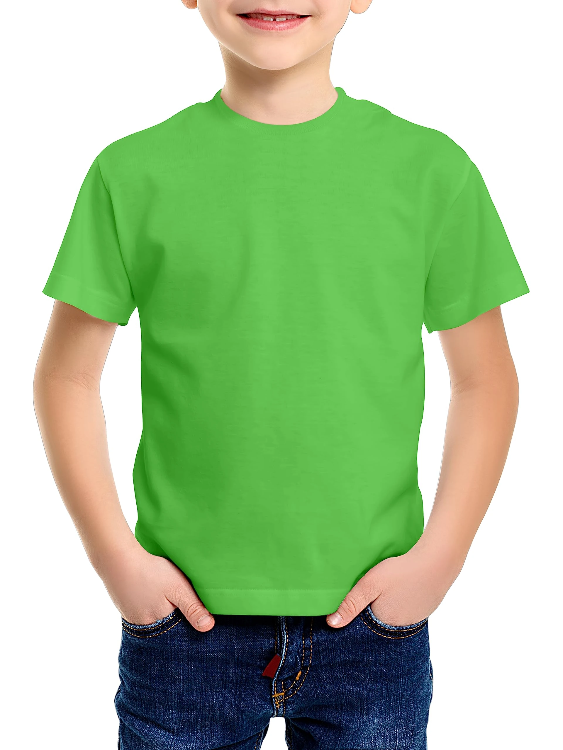 Love My Fashions® Kids Value Weight Crew Neck Plain T-Shirt Short Sleeve Casual Tees for Boys Cotton Tops for Children Lime Green