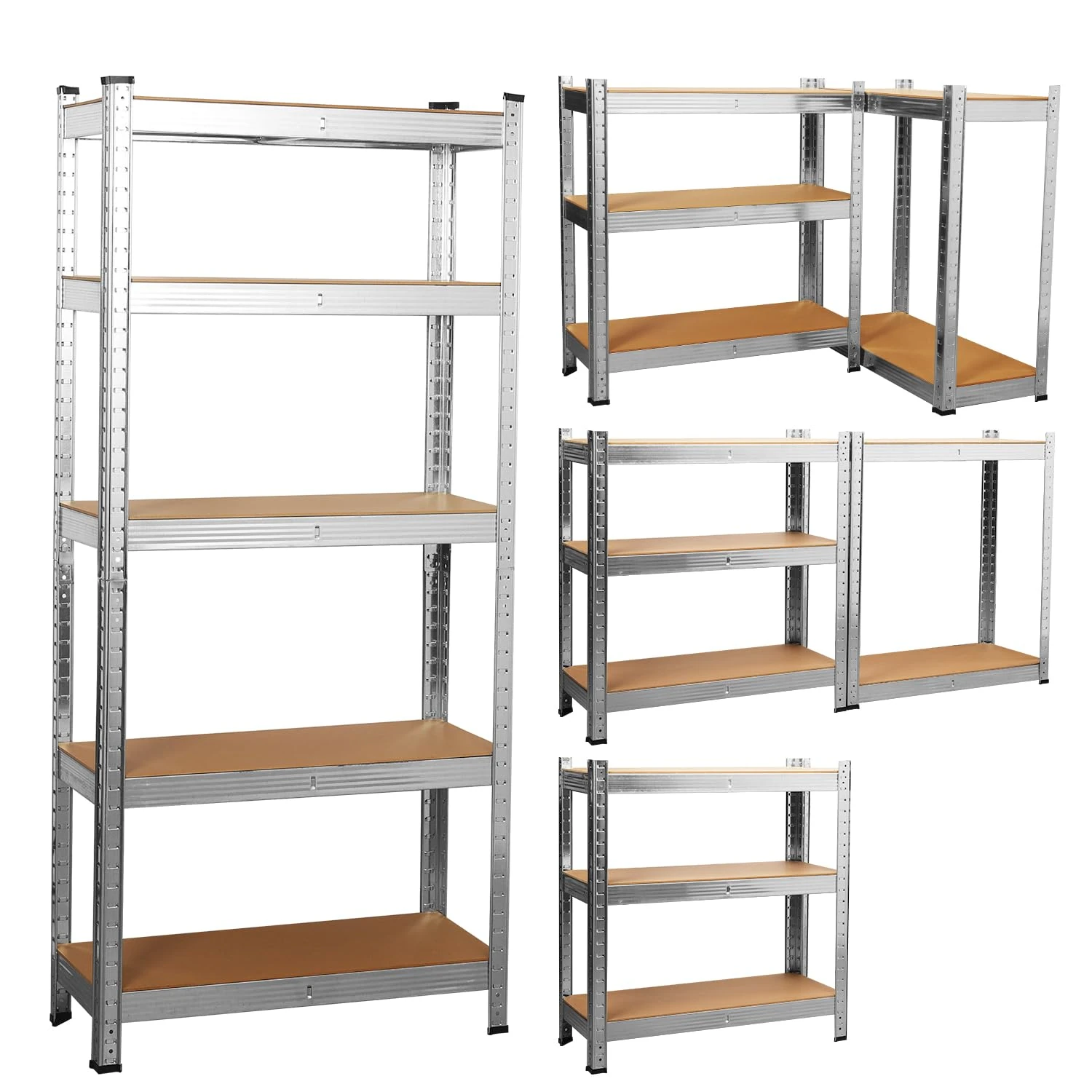 COZYBRITE Garage Shelving Units 5 Tier Heavy Duty Shed Storage Racking Shelf Metal Boltless 875kg Capacity 175kg Per Shelf for Warehouse Workshop Office (Silver, 90x40x180cm)