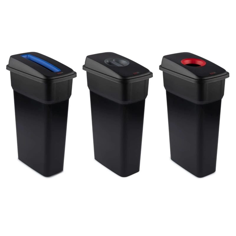 Rotho Selecto Set of 3 waste separation system, Plastic (PP recycled), multicoloured, 3x55l (49.3 x 29.1 x 77.6 cm)