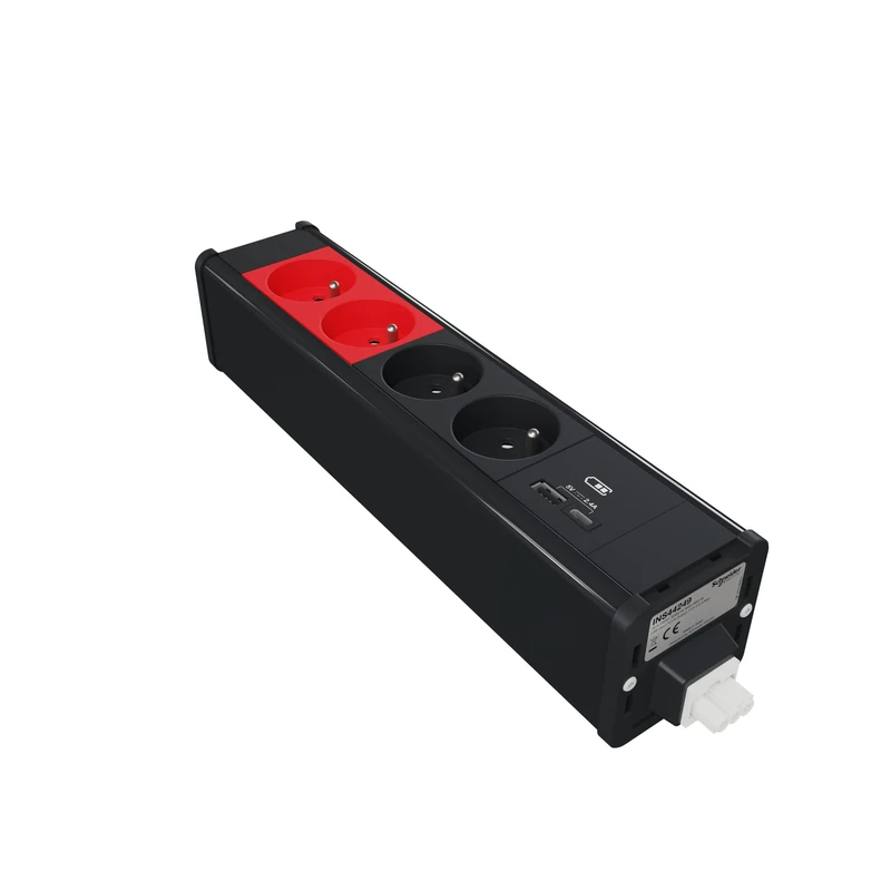 Schneider Electric - Unica System+ – Pre-wired feeding device M – 2 x 2P + T + 2 x 2P + T red + USB A+C – anth – INS44249