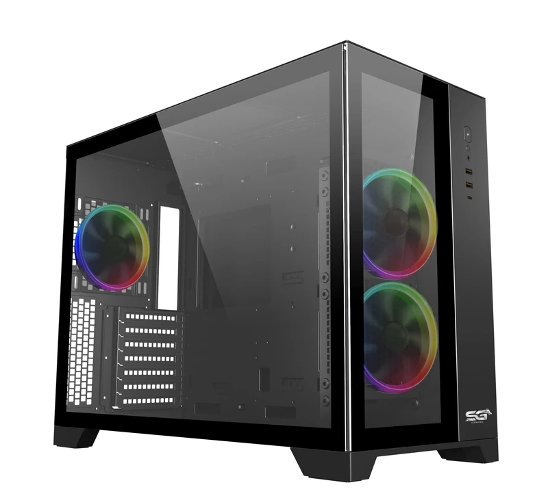 SaharaGaming P480TB-P RGB ATX PC Case (4 x 12cm Pirate ARGB fan, Cable Management, 10 Ports Fan Hub, PWM, SYNC) Black