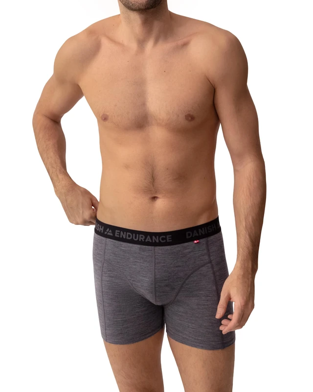 DANISH ENDURANCE Merino Wool Boxers, Odour Resistant, Anti Chafing Hiking Boxers, Optional Fly, 1 or 2 Pack, Grey Melange, M