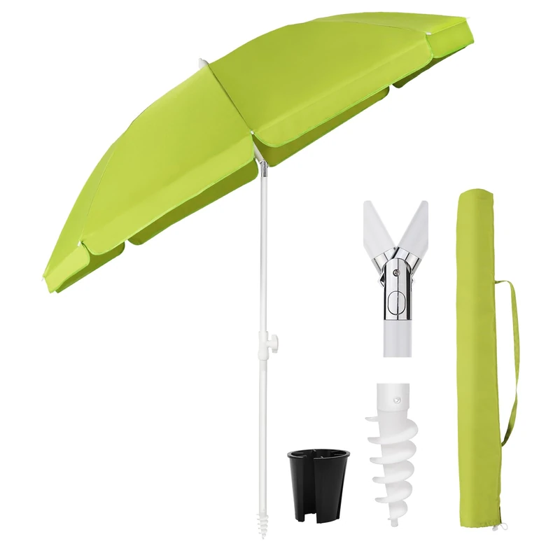 Sekey 160 cm Balcony Parasol with Ground Sleeve and Protective Cover, Tilt and Height Adjustment, Beach Umbrella for Balcony, Garden & Patio, Round Sun Protection UPF 50+