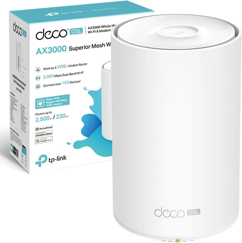 TP-Link Deco X50-DSL AX3000Mbps VDSL Mesh WiFi 6 Router, Dual-Band WiFi Router With 4x WAN/LAN Ethernet ports, Connect up to 150 devices, Super VDSL2 Speed, HomeShield Security, works with Alexa