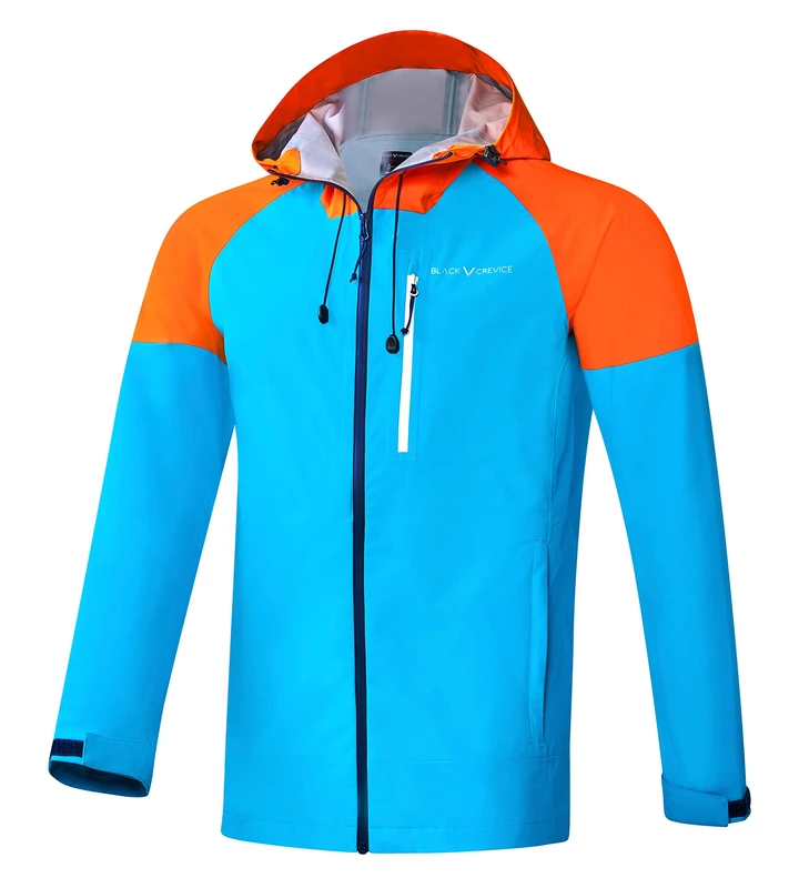 Black Crevice Men's Thin Waterproof Hardshell Jacket, Blue/Orange, XL
