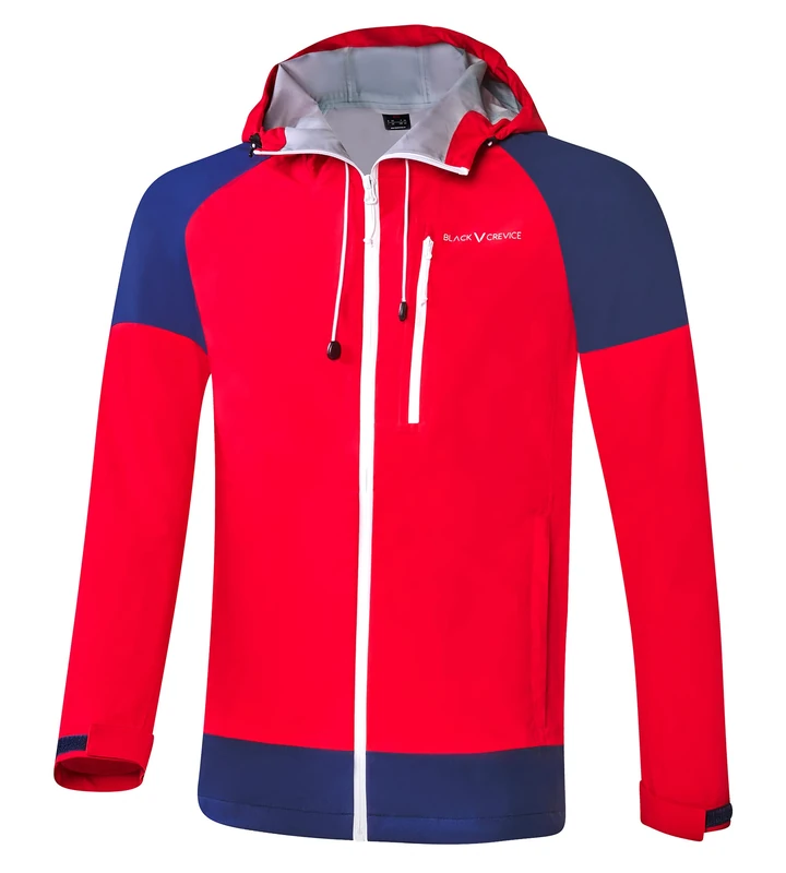 Black Crevice Men's Thin Waterproof Hardshell Jacket, red/Blue, XL