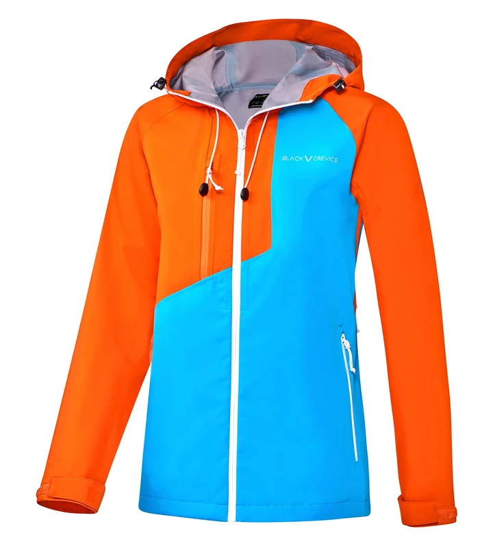 Black Crevice Women's thin waterproof hardshell jacket, Orange/Light Blue, 40