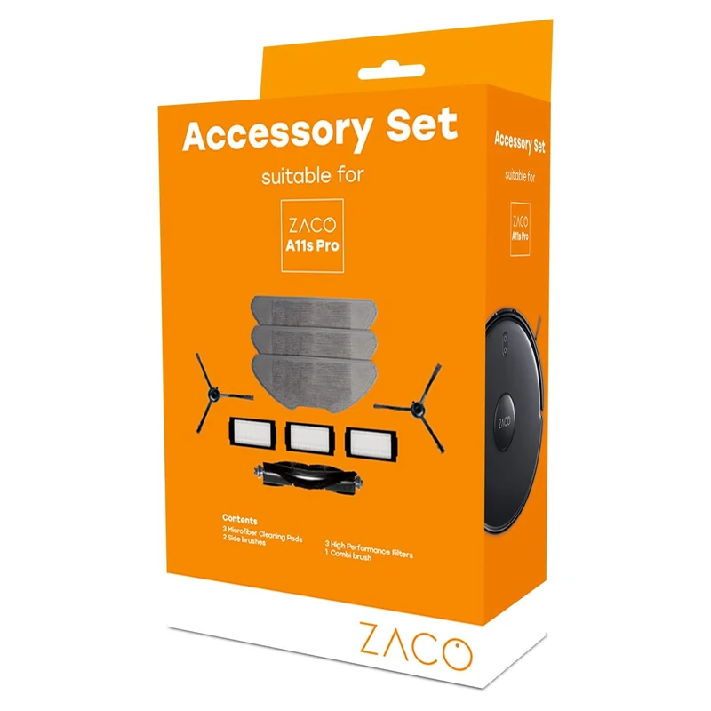 ZACO A11s Pro Original Accessory Set for Robot Vacuum Cleaners and Mop Robots, Replacement Parts Including Fine Particle Filter, Side Brushes, Wipes & Main Brush