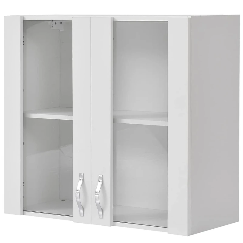 Shally Dogan Sideboard, Kitchen Wall Cabinet with Glass, Wall Hanging Wardrobe Glass Wooden Two Doors 1 Shelf 2 Compartments, Heavy Duty Spacious Cabinet, White Color Dim. 80 x 32 x 72H cm