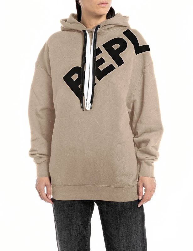 REPLAY Adult W3100A Cotton Fleece Hooded Sweatshirt, Sand 822, XXS